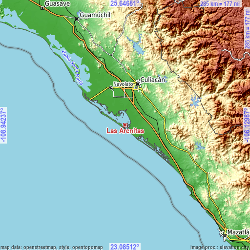 Topographic map of Las Arenitas