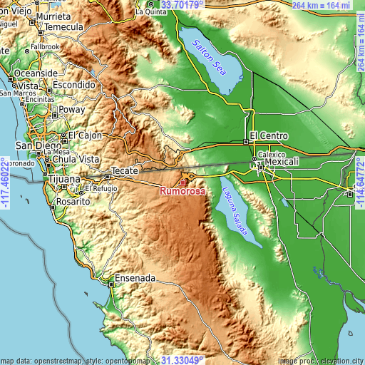 Topographic map of Rumorosa