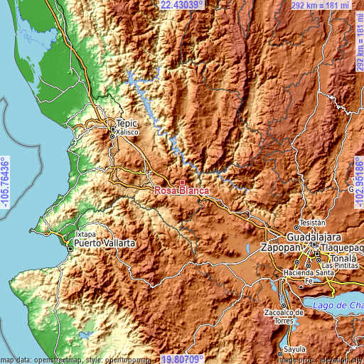 Topographic map of Rosa Blanca