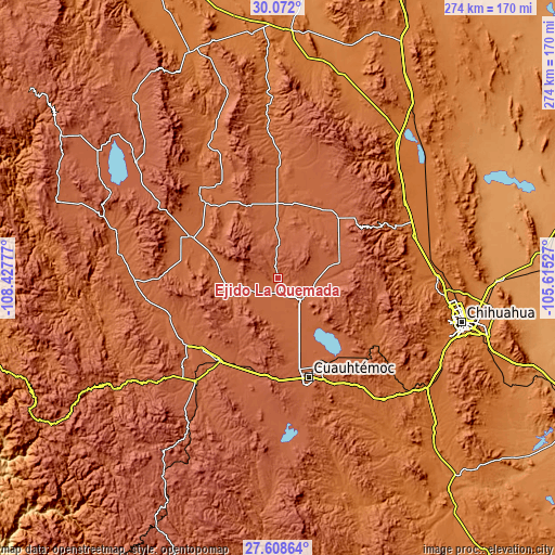 Topographic map of Ejido La Quemada