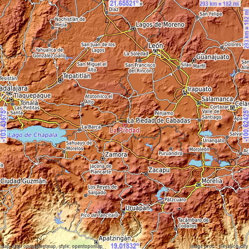 Topographic map of La Piedad
