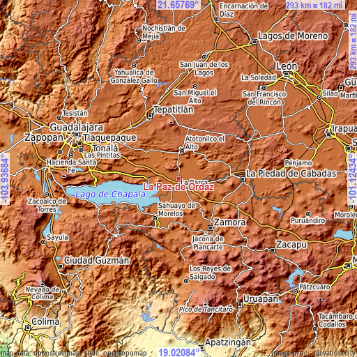 Topographic map of La Paz de Ordaz