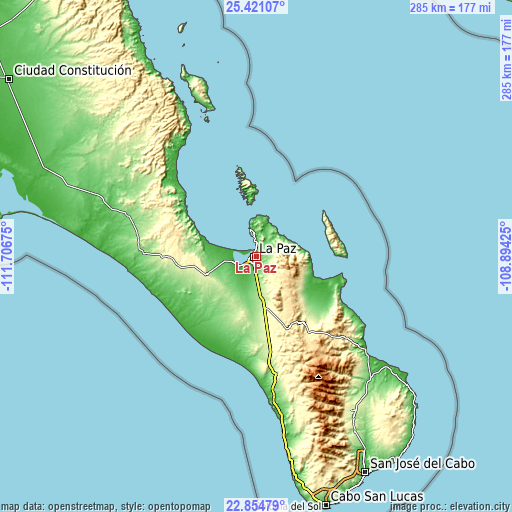 Topographic map of La Paz