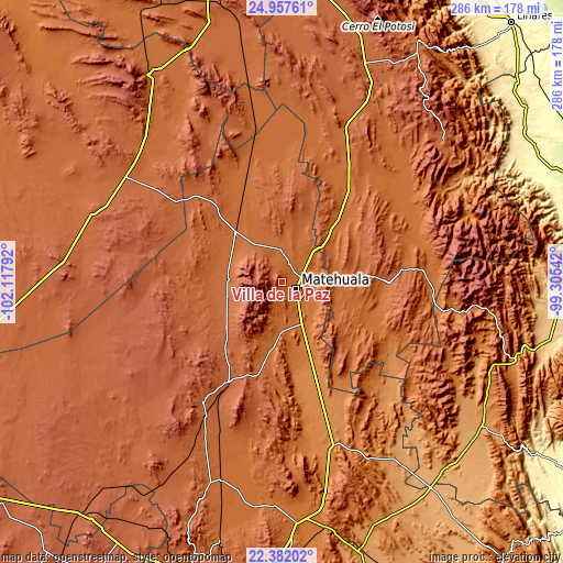 Topographic map of Villa de la Paz