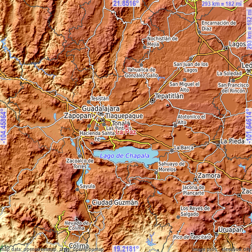 Topographic map of La Paz