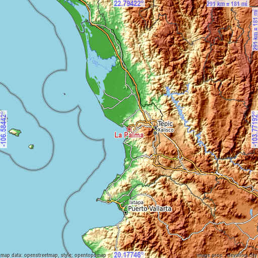 Topographic map of La Palma