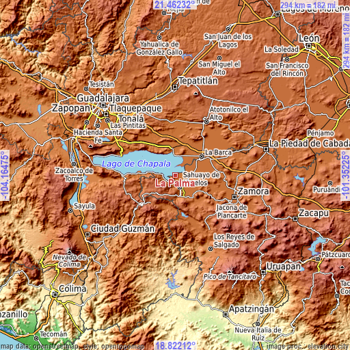 Topographic map of La Palma