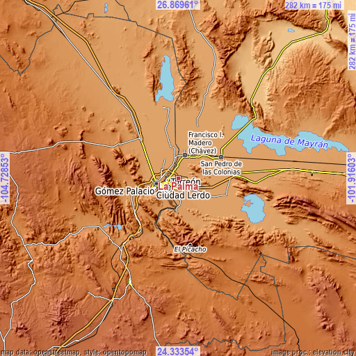 Topographic map of La Palma