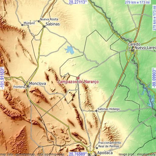 Topographic map of Lampazos de Naranjo