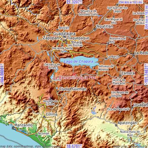 Topographic map of La Manzanilla de la Paz