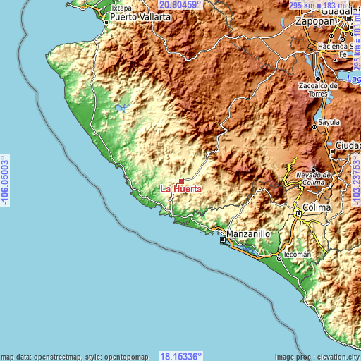 Topographic map of La Huerta