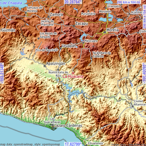 Topographic map of La Huacana