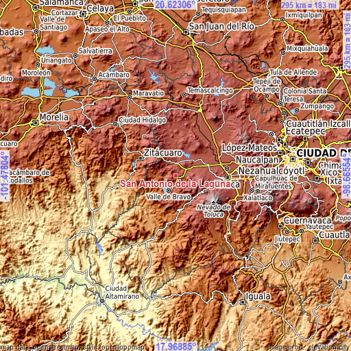 Topographic map of San Antonio de la Laguna