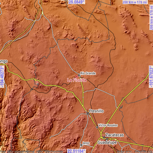 Topographic map of La Florida