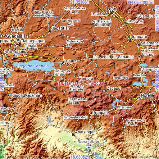 Topographic map of La Estancia de Amezcua