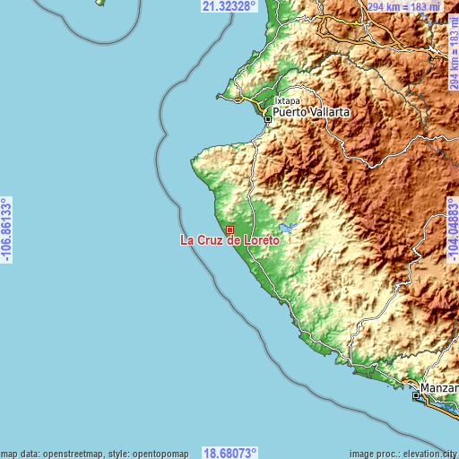 Topographic map of La Cruz de Loreto