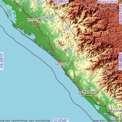 Topographic map of La Cruz