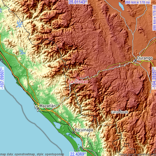 Topographic map of La Ciudad