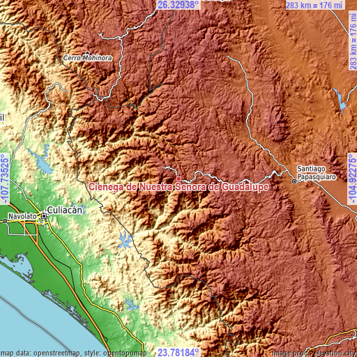 Topographic map of Ciénega de Nuestra Señora de Guadalupe