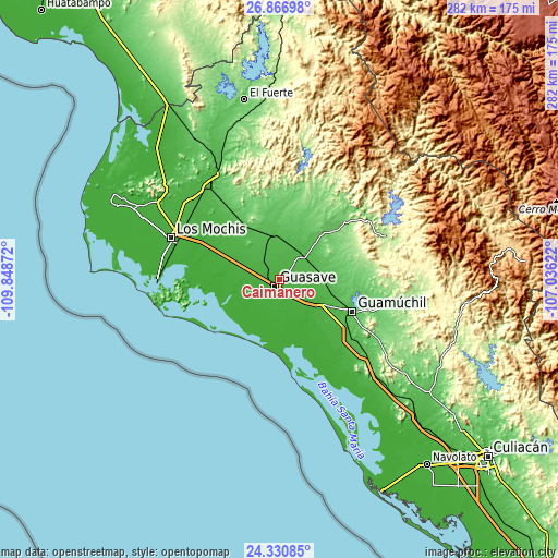 Topographic map of Caimanero