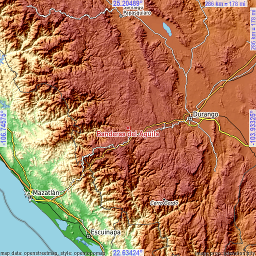 Topographic map of Banderas del Águila