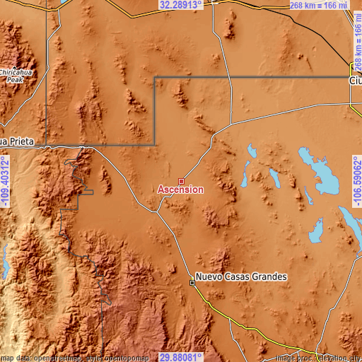 Topographic map of Ascensión