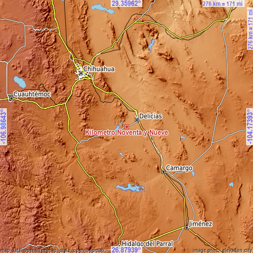 Topographic map of Kilómetro Noventa y Nueve