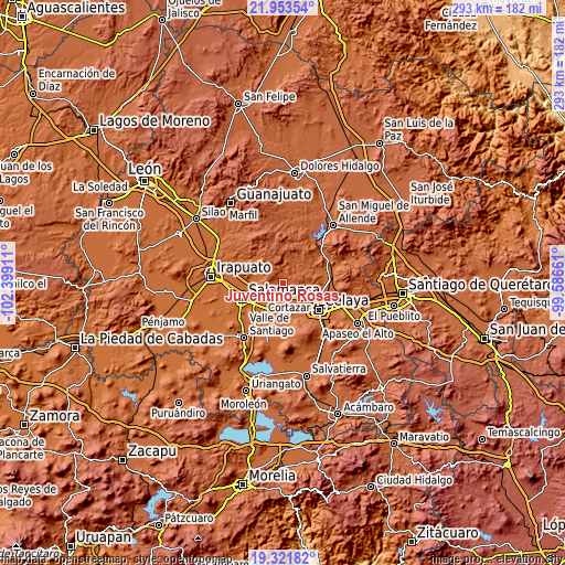 Topographic map of Juventino Rosas