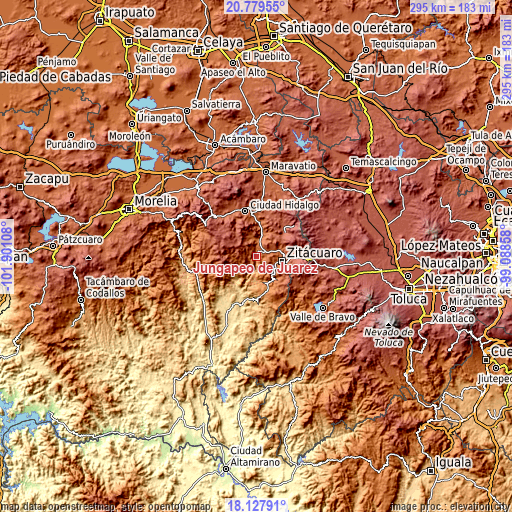 Topographic map of Jungapeo de Juárez