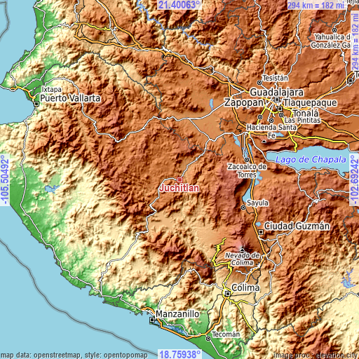 Topographic map of Juchitlán