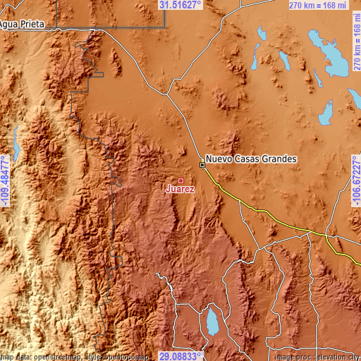 Topographic map of Juárez