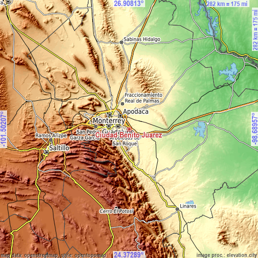 Topographic map of Ciudad Benito Juárez