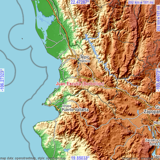 Topographic map of Juan Escutia (Borbollón)