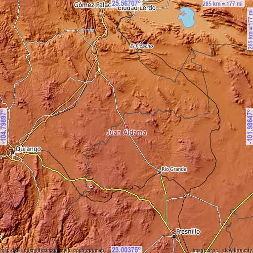 Topographic map of Juan Aldama