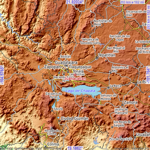 Topographic map of Juanacatlán