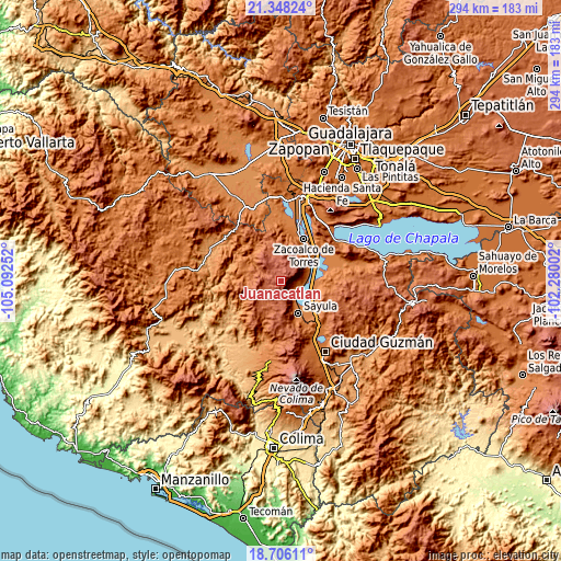 Topographic map of Juanacatlán