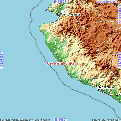 Topographic map of José María Morelos