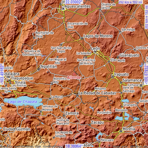 Topographic map of Allende