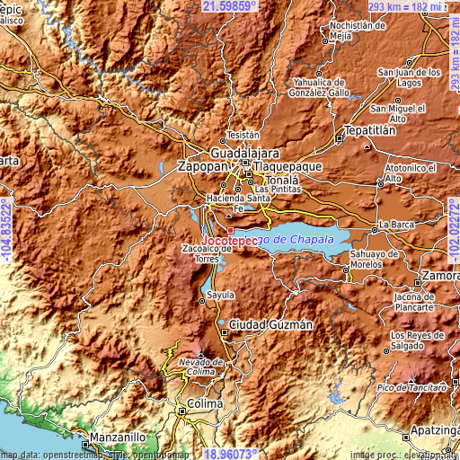 Topographic map of Jocotepec