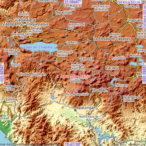 Topographic map of J. Jesús Díaz Tzirio