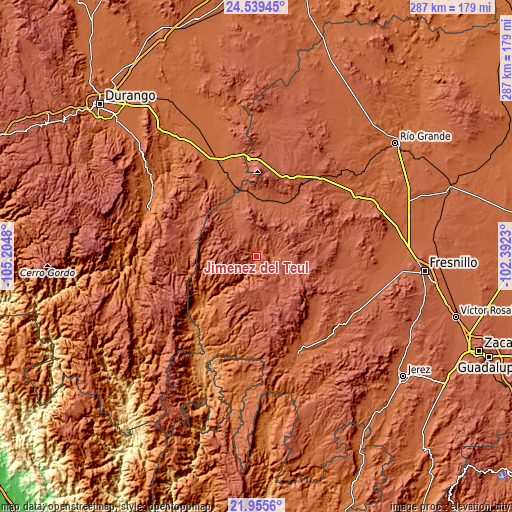 Topographic map of Jiménez del Teul