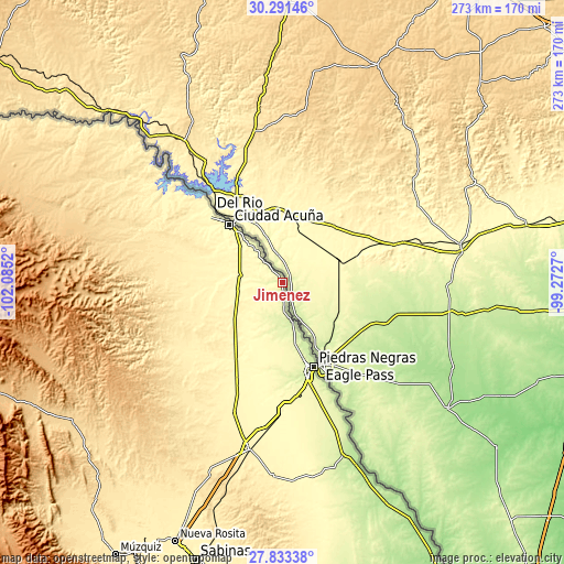 Topographic map of Jiménez