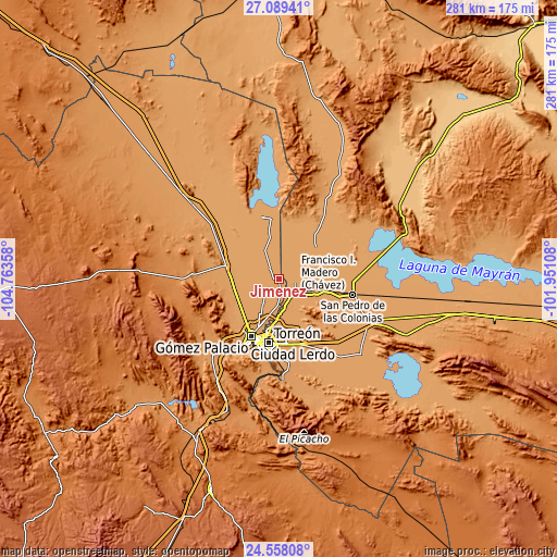 Topographic map of Jiménez