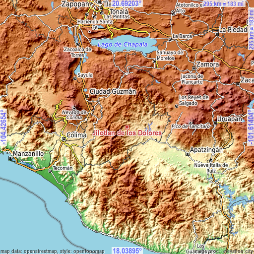 Topographic map of Jilotlán de los Dolores