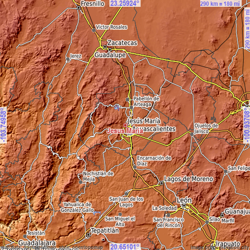 Topographic map of Jesús María