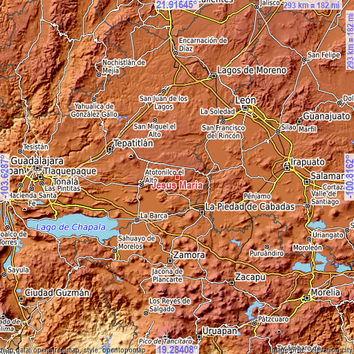 Topographic map of Jesús María