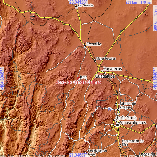 Topographic map of Jerez de García Salinas