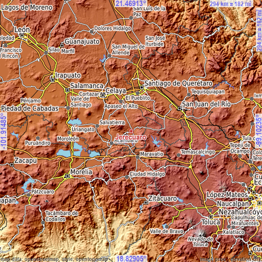 Topographic map of Jerécuaro