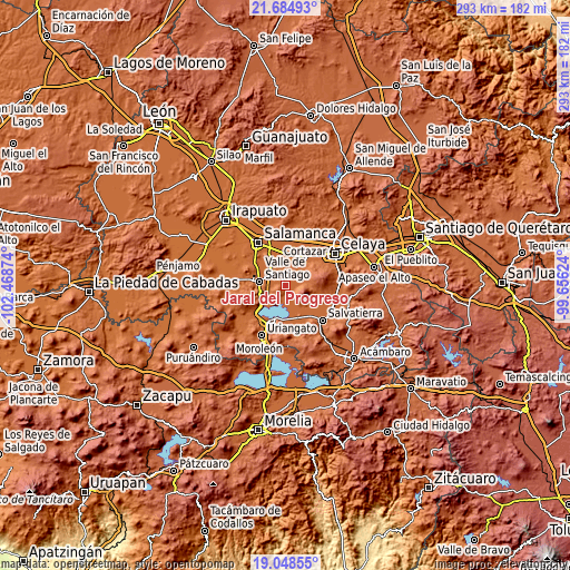 Topographic map of Jaral del Progreso