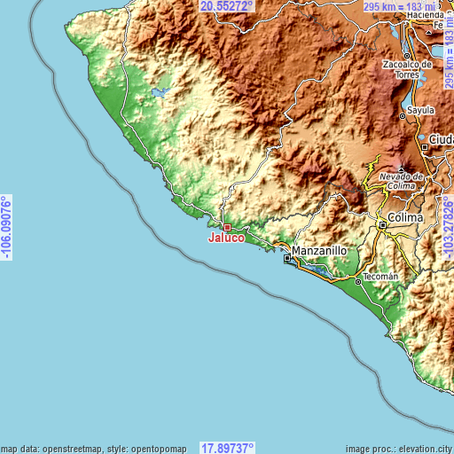 Topographic map of Jaluco